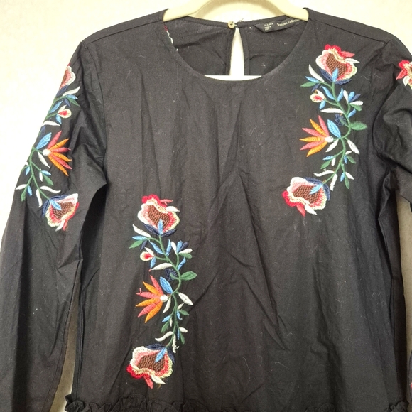 Zara Elegant Black Embroidered Long Sleeve Mini Dress..Size:XS - Picture 8 of 15